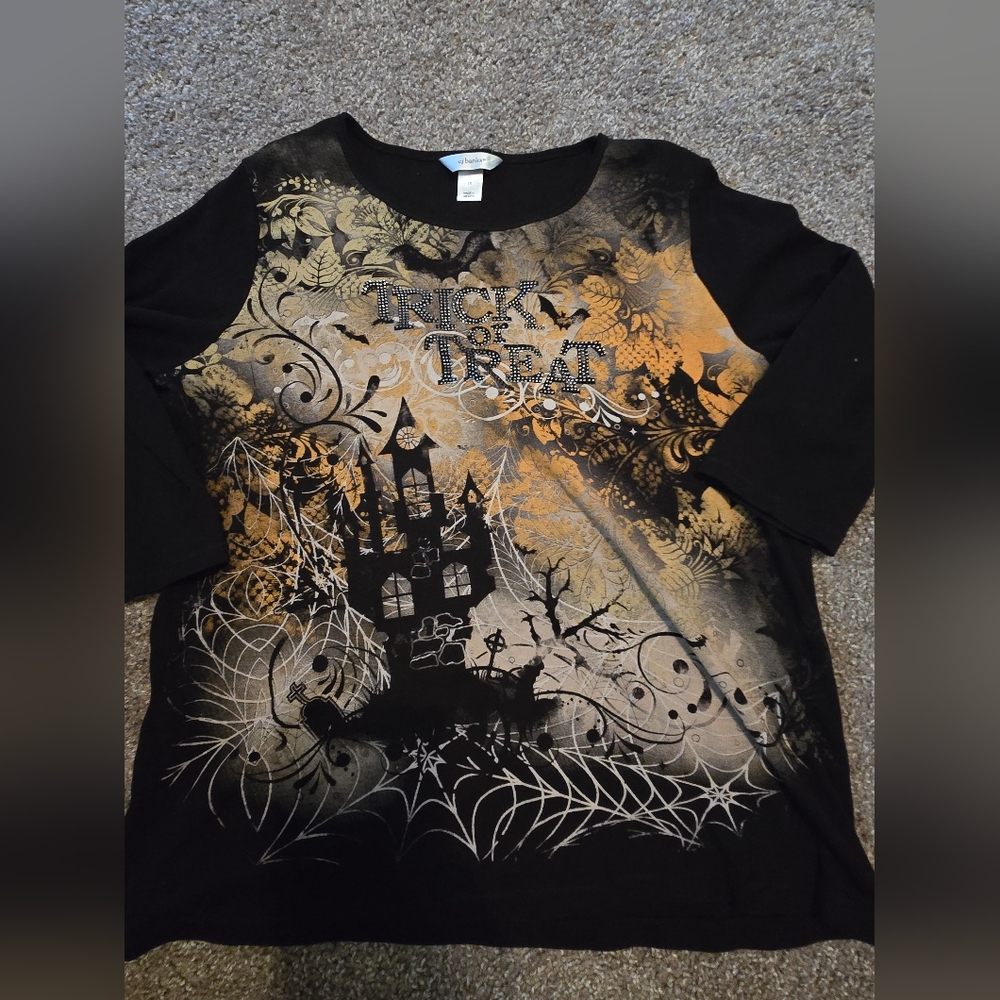 CJ Banks 1X Rhinestone Trick Or Treat Halloween Top